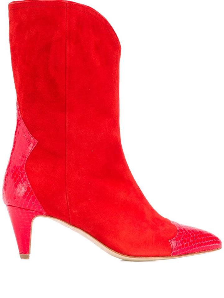 The Seller Snake Embossed Detailed Boots - Red