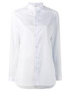 Marie Marot Half Stripe Collarless Shirt, Women's, Size: Xs, Blue, Cotton