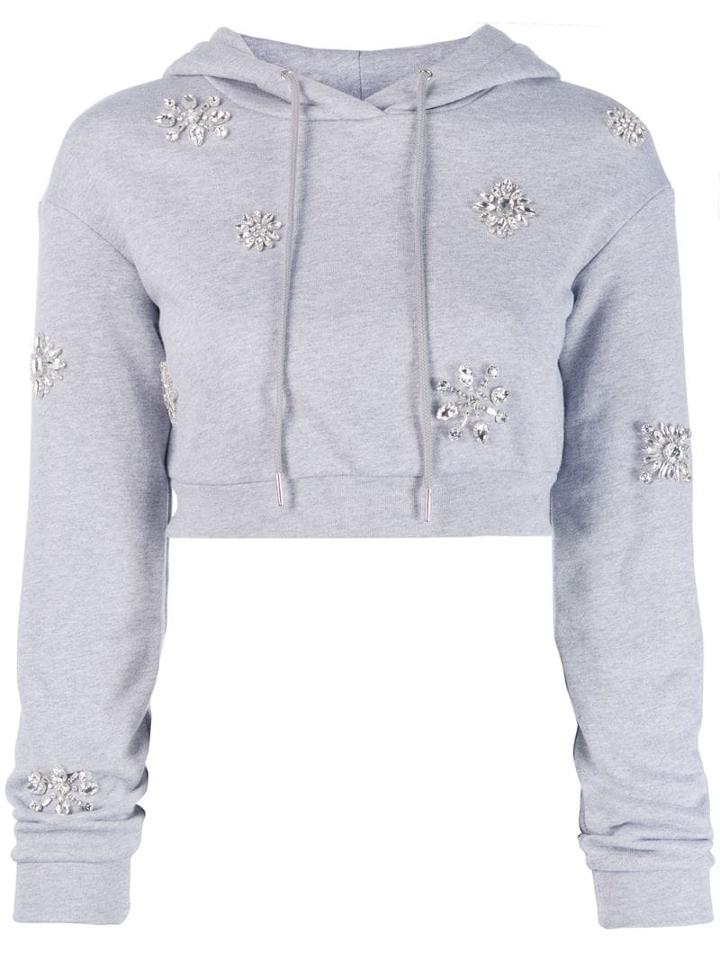 Area Embellished Cropped Hoodie - Grey