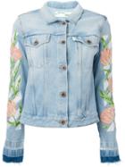 Off-white Embroidered Tulip Denim Jacket, Women's, Size: Small, Blue, Cotton/polyester