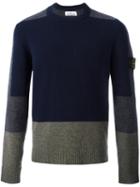 Stone Island Colour Block Knitted Sweater, Men's, Size: Small, Blue, Acrylic/polyamide/spandex/elastane/alpaca