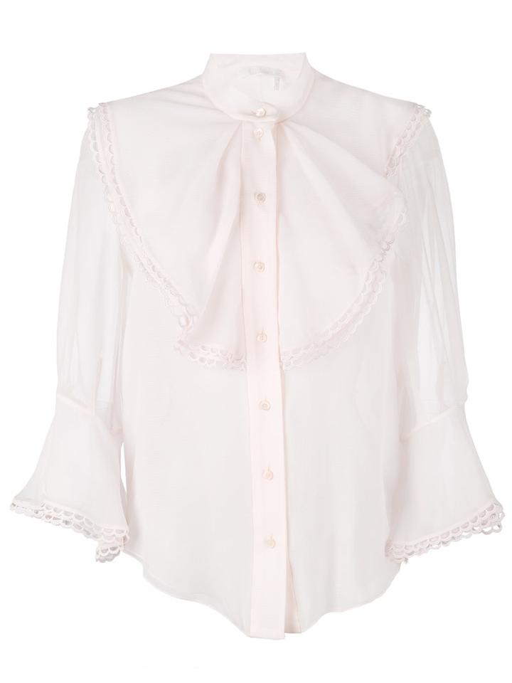 Chloé - Ruffle Yoke Blouse - Women - Silk/cotton - 38, Pink/purple, Silk/cotton