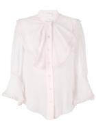 Chloé - Ruffle Yoke Blouse - Women - Silk/cotton - 38, Pink/purple, Silk/cotton