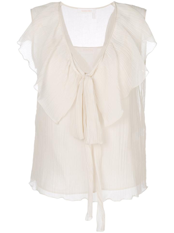 See By Chloé Ruffle Neck Blouse - Nude & Neutrals