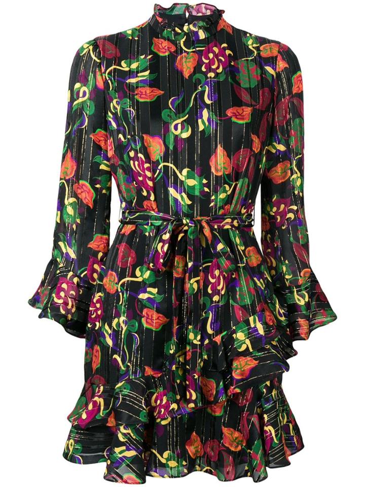 Saloni Floral Silk Dress - Black