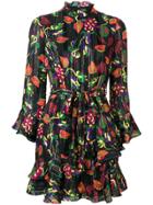 Saloni Floral Silk Dress - Black