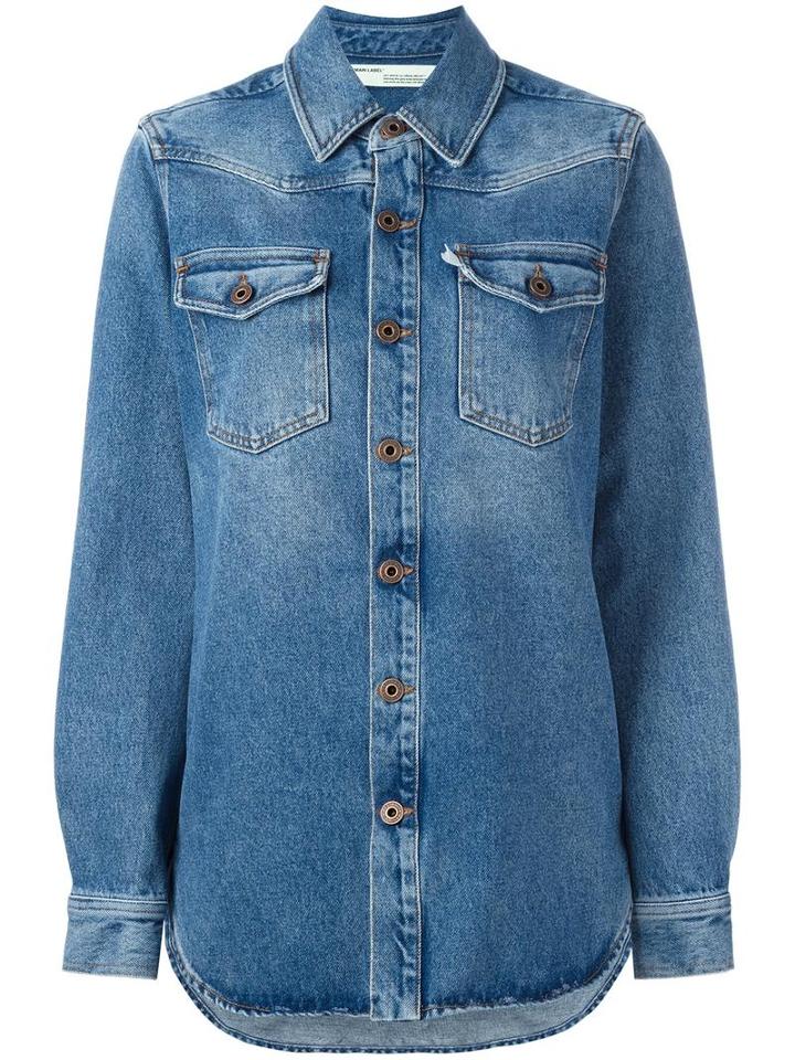 Off-white Chest Pocket Denim Shirt, Women's, Size: Small, Blue, Cotton