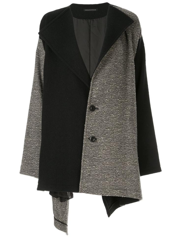 Y's V-neck Block Colour Coat - Grey