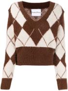 House Of Sunny V-neck Argyle Knit Jumper - Brown