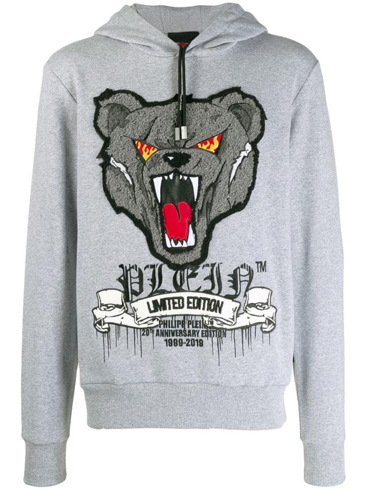 Philipp Plein Bear Embroidered Hoodie - Grey
