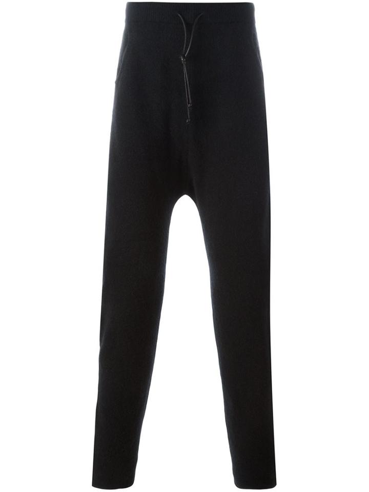 Isabel Benenato Drop-crotch Track Pants, Men's, Size: Small, Black, Leather/polyamide/spandex/elastane/yak