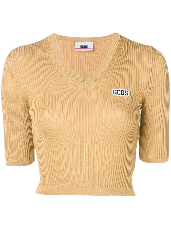 Gcds Cropped Ribbed T-shirt - Gold