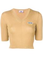 Gcds Cropped Ribbed T-shirt - Gold