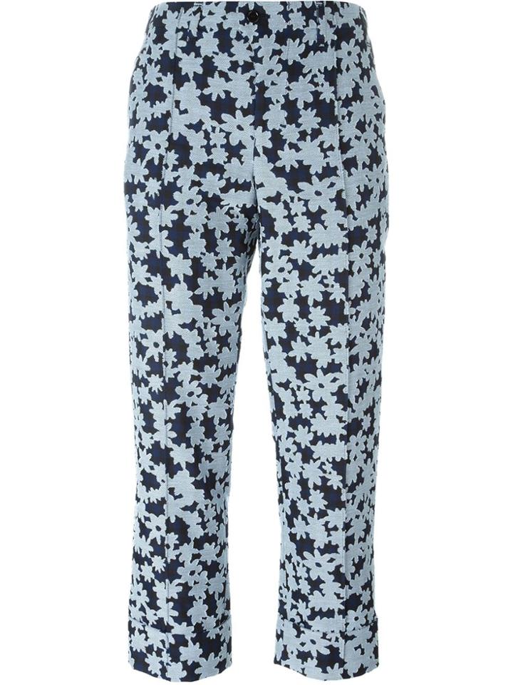 Julien David Cropped Floral Trousers - Blue