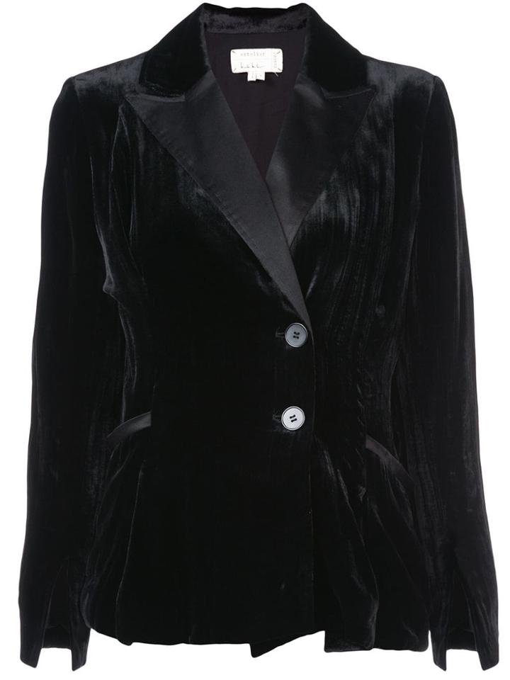 Nicole Miller Crinkled Velvet Blazer - Black