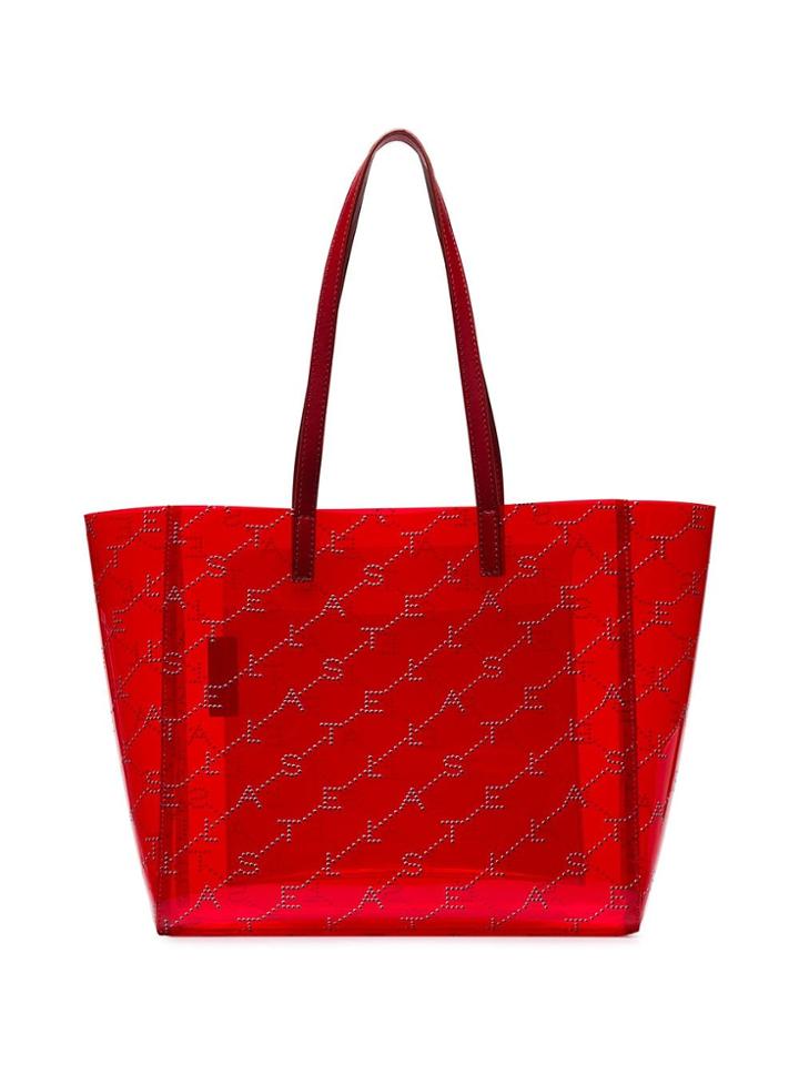 Stella Mccartney Red Logo Embellished Transparent Pvc Tote Bag