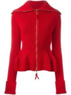Alexander Mcqueen Peplum Zip-up Cardigan, Women's, Size: Small, Red, Wool