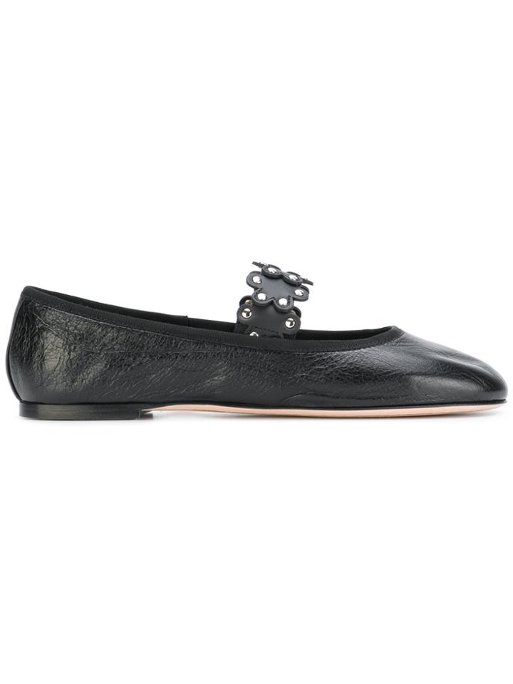 Red Valentino Flower Studded Strap Ballerinas - Black