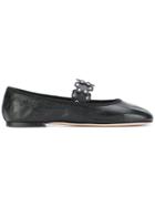 Red Valentino Flower Studded Strap Ballerinas - Black