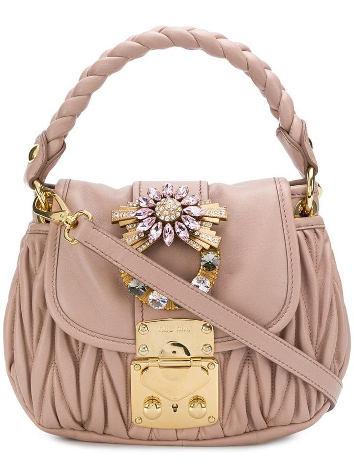 Miu Miu Chevron Pleated Embellished Shoulder Bag - Pink