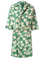 Rochas Belted Floral Coat, Women's, Size: 38, Green, Silk/cotton/viscose