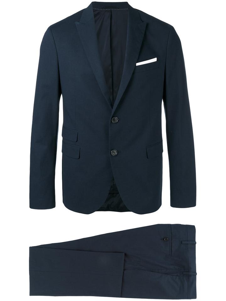 Neil Barrett Deconstructed Narrow Peak Suit, Men's, Size: 46, Blue, Cotton/polyester/spandex/elastane/viscose