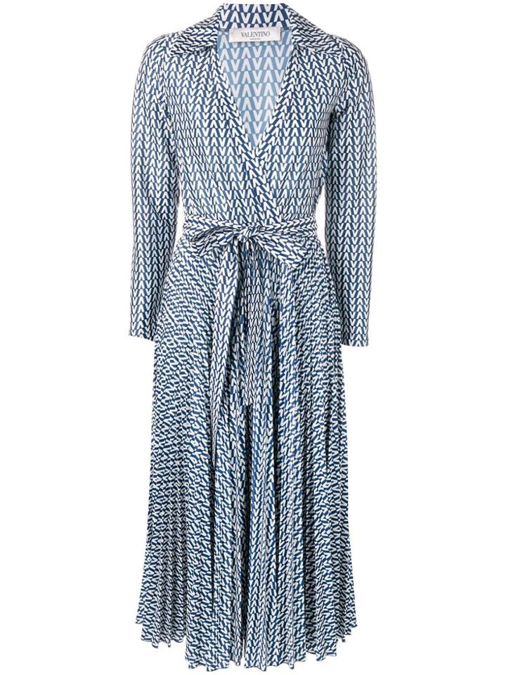 Valentino Printed Belted Dress - Blue
