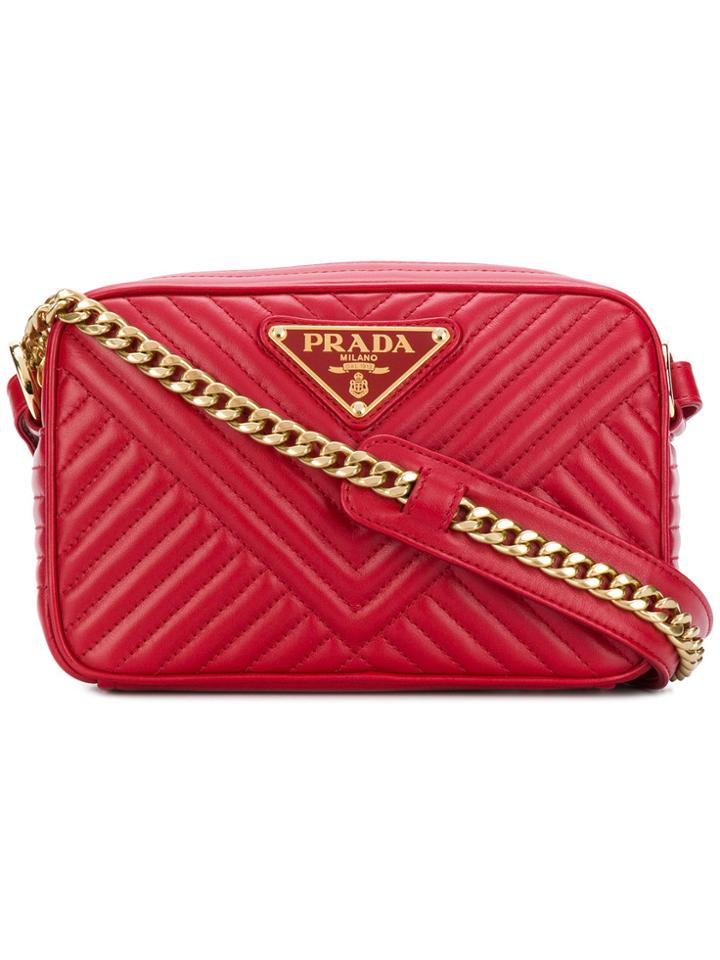 Prada Quilted Logo Cross-body Bag - Red