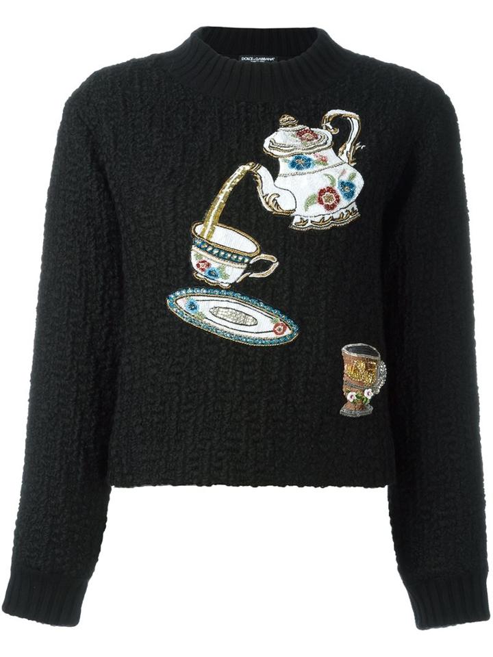 Dolce & Gabbana 'tea Time' Jumper, Women's, Size: 38, Black, Polyester/cashmere/wool/glass