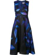Lela Rose Deep V-neck Flared Dress, Women's, Size: 8, Blue, Polyester