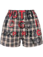 Maison Margiela Word Checked Shorts, Women's, Size: 40, Nude/neutrals, Cotton