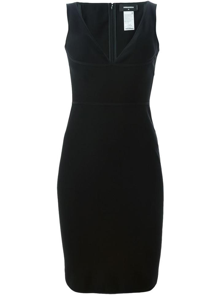 Dsquared2 V-neck Dress, Women's, Size: 42, Black, Polyamide/spandex/elastane/virgin Wool