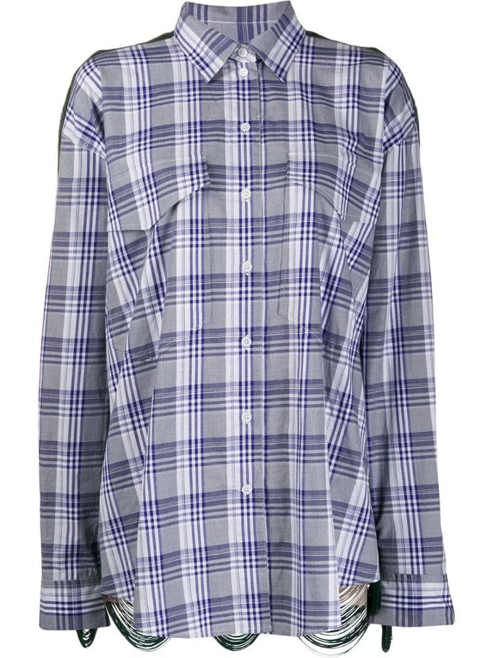 Pushbutton Contrast Check Print Shirt - Blue