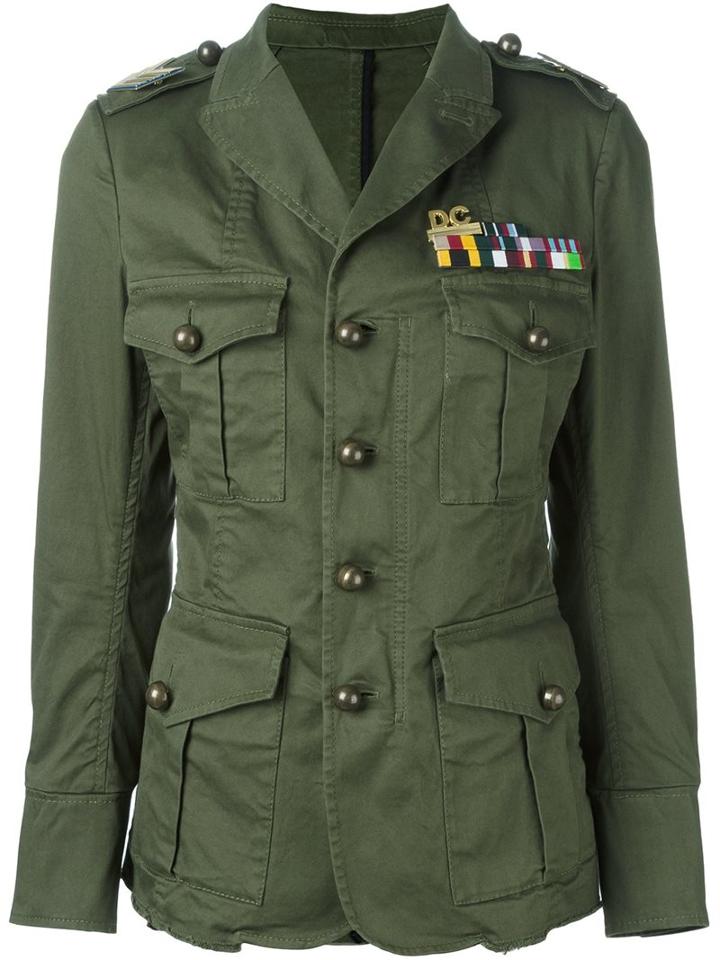 Dsquared2 'golden Arrow' Military Jacket, Women's, Size: 42, Green, Cotton/spandex/elastane