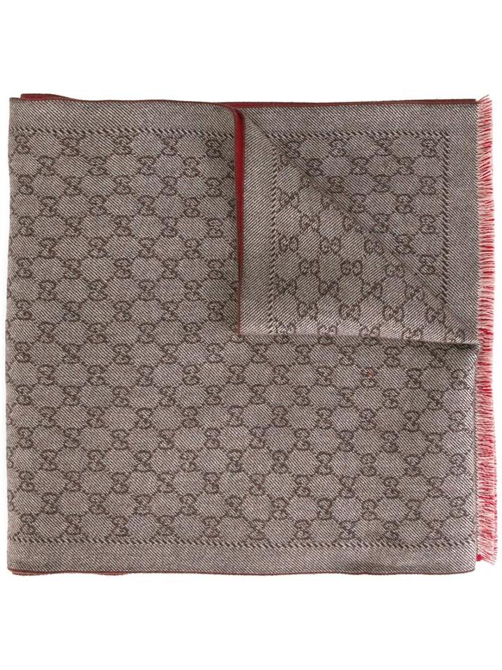 Gucci Logo Pattern Knit Scarf, Men's, Nude/neutrals, Wool