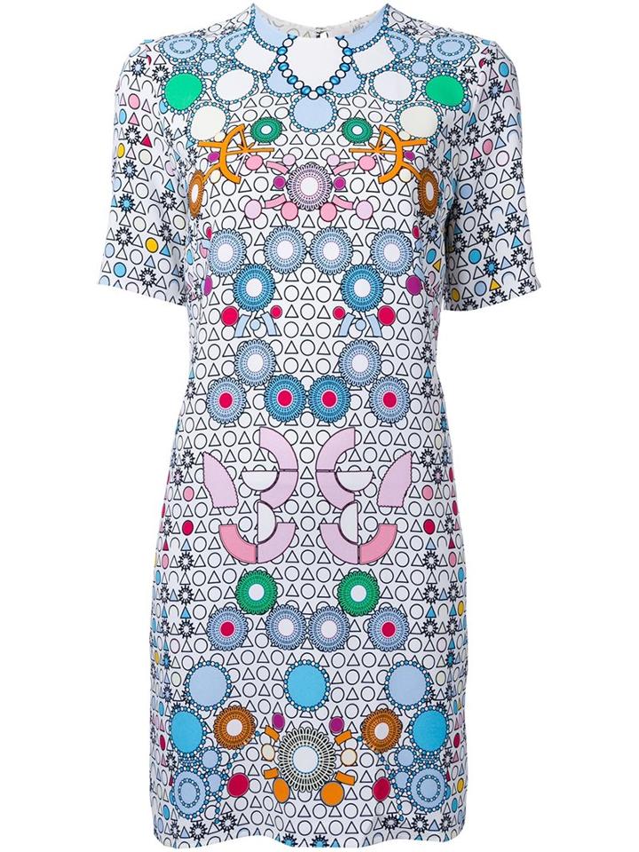 Peter Pilotto Geometric Print Dress, Women's, Size: 12, White, Spandex/elastane/viscose