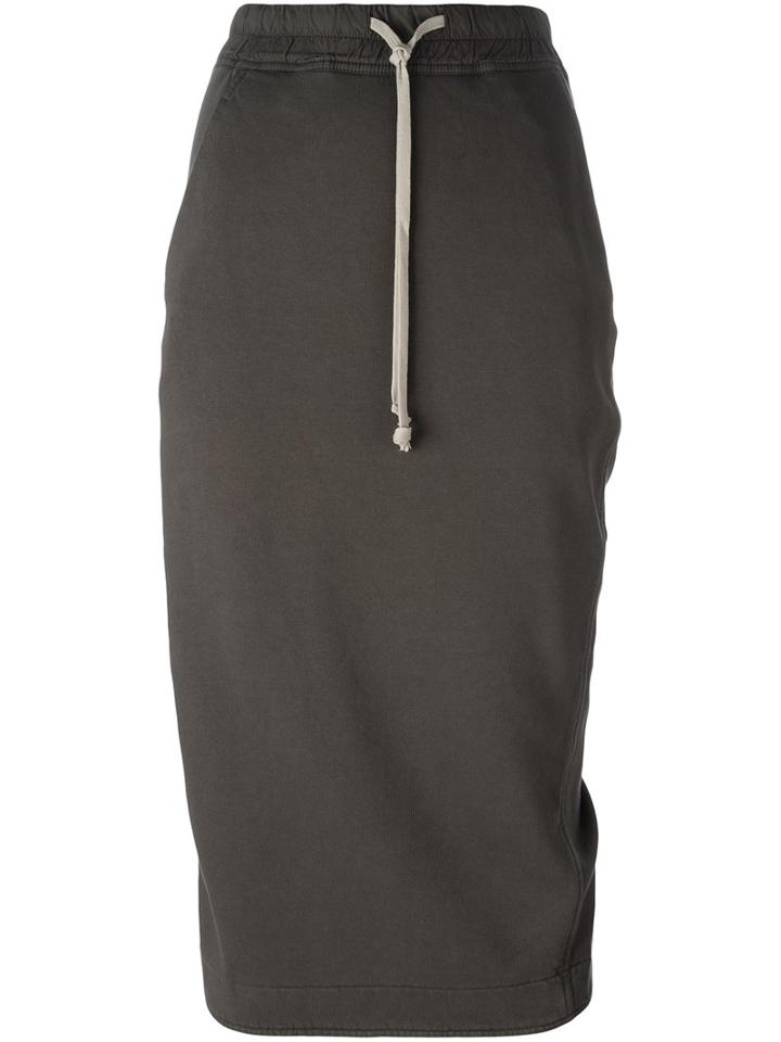 Rick Owens Drkshdw Drawstring Pencil Skirt, Women's, Size: Large, Grey, Cotton