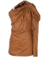 Saint Laurent One Shoulder Mini Dress - Brown