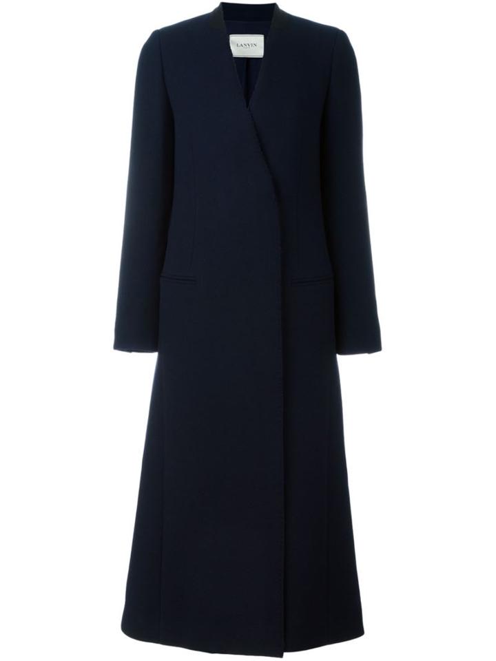 Lanvin Raw Cut Long Coat, Women's, Size: 34, Blue, Cotton/polyamide/polyester/wool