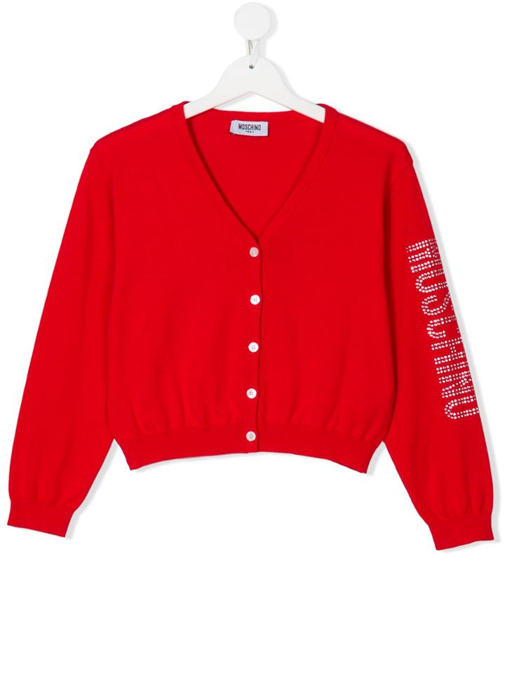 Moschino Kids Embellished Logo Cardigan - Red