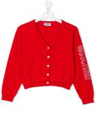 Moschino Kids Embellished Logo Cardigan - Red