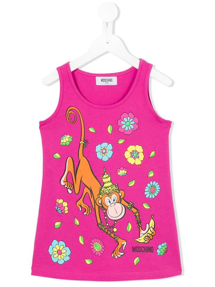 Moschino Kids Monkey Print Tank Top, Girl's, Size: 6 Yrs, Pink/purple