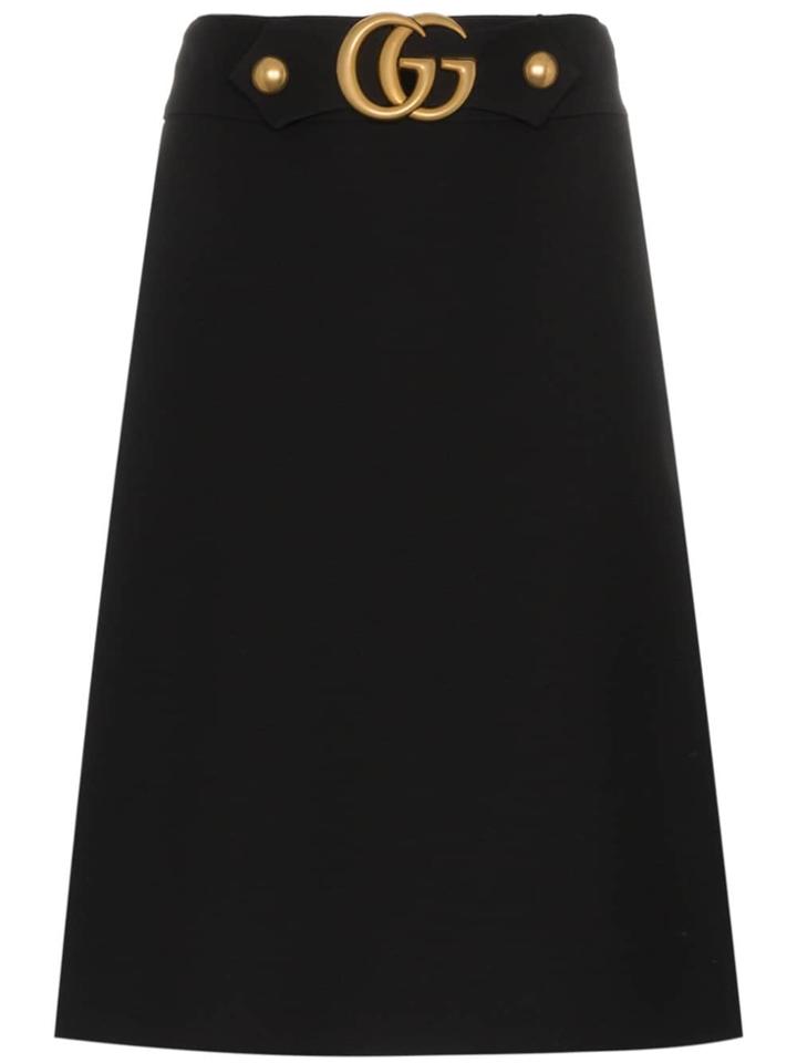 Gucci Gg Belt A-line Wool Blend Skirt - Black