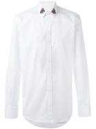 Dolce & Gabbana Embroidered Bee Collar Shirt, Men's, Size: 40, White, Cotton/crystal/glass/silk