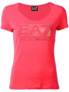 Ea7 Emporio Armani Embellished Logo T-shirt, Women's, Size: Xs, Red, Cotton/spandex/elastane