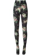Comme Des Garçons Floral Print Leggings, Women's, Size: Medium, Black, Polyester/polyurethane