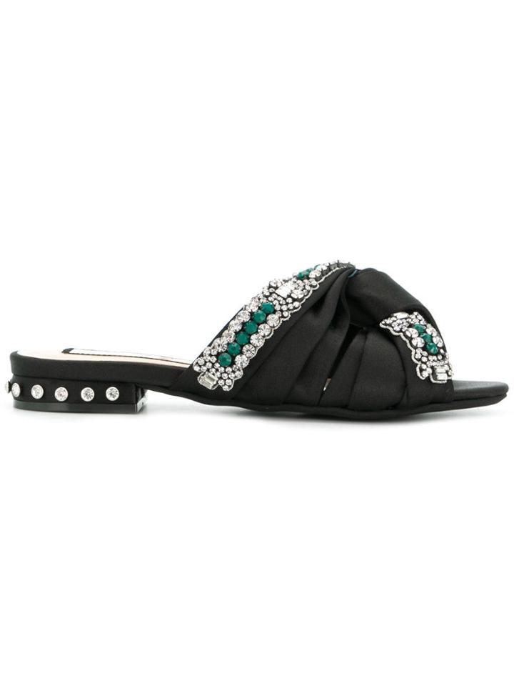 Nº21 Jewel Embellished Knot Sandals - Black