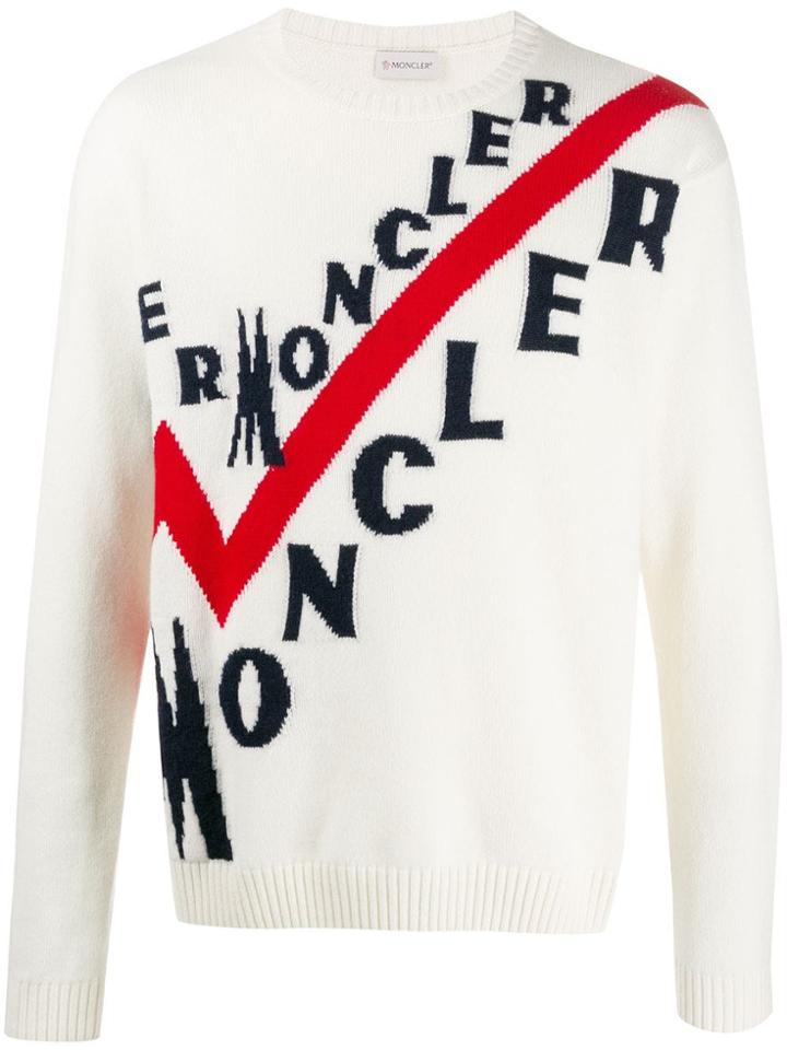 Moncler Logo Ribbed Crew Neck Jumper - White