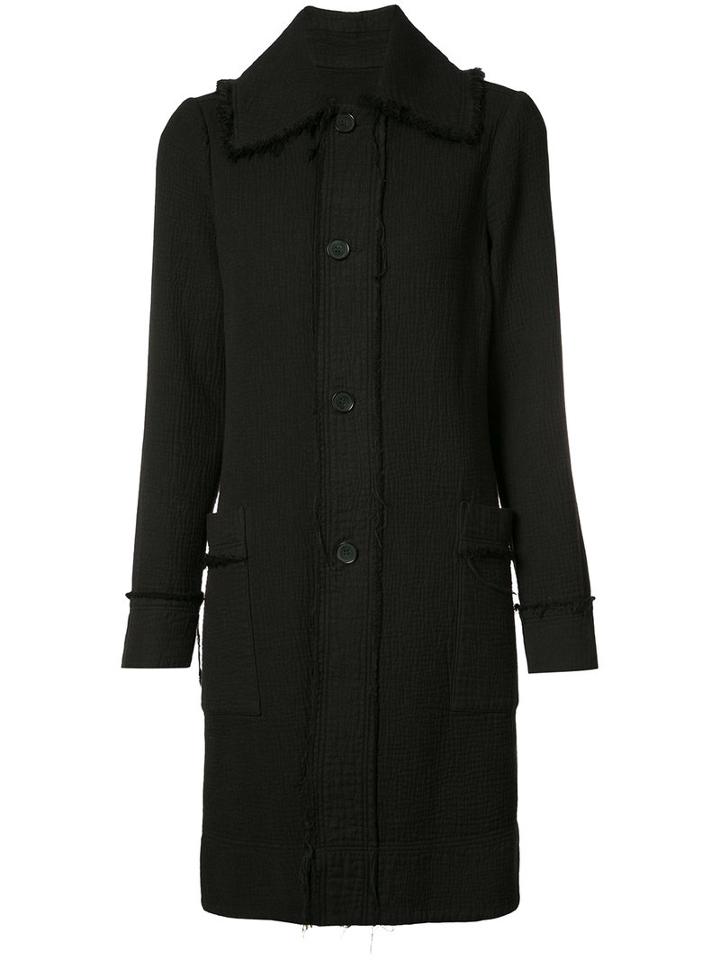 Raquel Allegra - Frayed Trim Coat - Women - Cotton/rayon - L, Black, Cotton/rayon