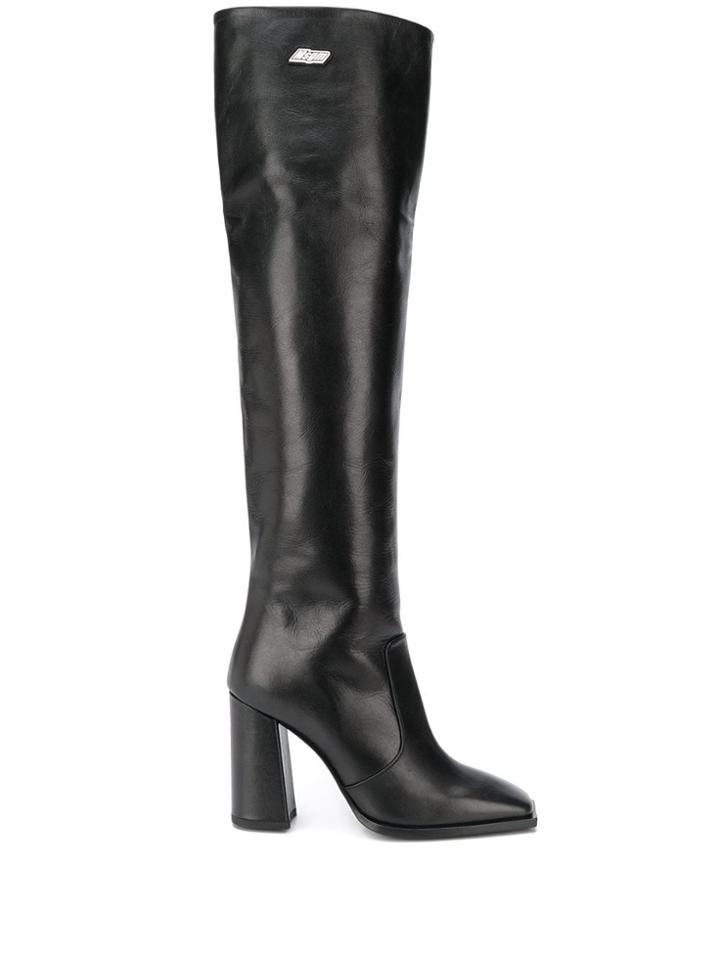 Msgm Knee-height Square Toe Boots - Black